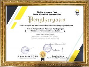 Setor Pajak Terbesar, BP Batam Raih Penghargaan